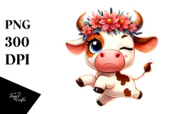 Cartoony Flower Crown Cow PNG Product Image 1