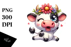 Cartoony Flower Crown Cow PNG Product Image 1