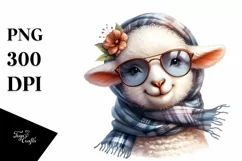 Funny Cute Lamb Wearing Scarf Watercolor Product Image 1