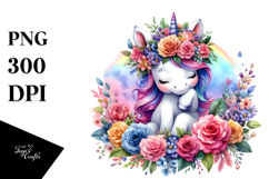 Baby Unicorn with Floral Wreath, Bright PNG Product Image 1