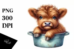 Smiling Baby Highland Cow in Recipient | Flower Basket Product Image 1