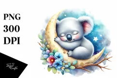 Colorful Baby Koala Sleeping on Moon | Clipart Product Image 3