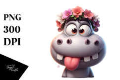 Cute Cartoon Hippo Flower Crown PNG Product Image 1