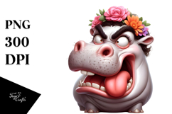 Cute Cartoon Hippo Flower Crown PNG Product Image 1
