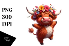Highland Cow with Flower Crown PNG Product Image 1