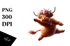 Excited Dancing Highland Cow, PNG Product Image 1