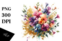 Vibrant Sweet Pea Splash Bouquet | Gold Foil Clipart Product Image 1