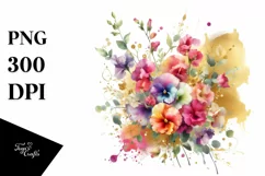 Vibrant Sweet Pea Splash Bouquet | Gold Foil Clipart Product Image 1