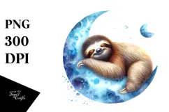 Vibrant Moon Koala Sloth Watercolor Clipart Product Image 1
