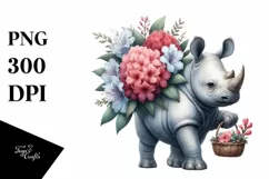 Whimsical Baby Rhino with Flower Basket | Rhododendron Product Image 1