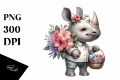 Whimsical Baby Rhino with Flower Basket | Rhododendron Product Image 3