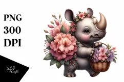 Whimsical Baby Rhino with Flower Basket | Rhododendron Product Image 3