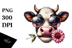 Cow with Funny Sunglasses PNG Product Image 1