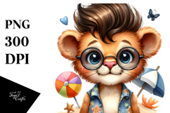 Energetic Lion Dressed for the Beach PNG Product Image 1