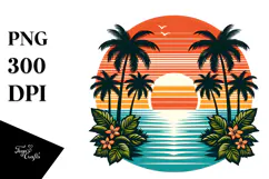 Retro Tropical Island Sunset Clipart PNG Product Image 1