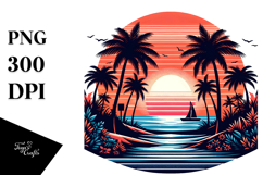 Retro Tropical Island Sunset Clipart PNG Product Image 1