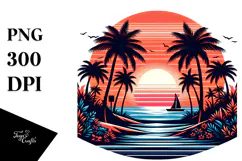Retro Tropical Island Sunset Clipart PNG Product Image 1