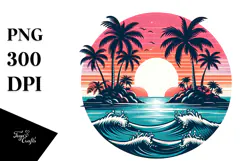 Retro Tropical Island Sunset Clipart PNG Product Image 1
