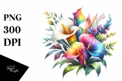 Vibrant Colorful Calla Lily Bouquet | Clipart Product Image 3