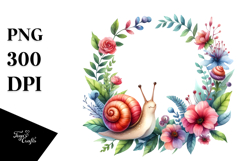 Watercolor Cute Baby Snail Floral Frame Product Image 1
