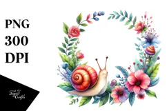 Watercolor Cute Baby Snail Floral Frame Product Image 1