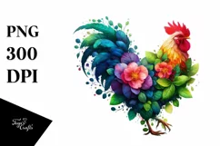 Abstract Vibrant Watercolor Chicken PNG Product Image 1