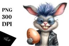 Bunny with Goofy Haircut in Leather and Sunglasses PNG Product Image 1