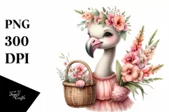 Whimsical Baby Flamingo with Flower Basket | Snapdragon Product Image 3