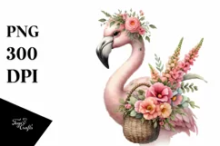 Whimsical Baby Flamingo with Flower Basket | Snapdragon Product Image 1