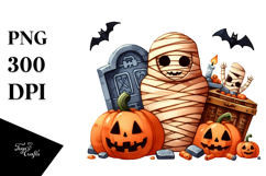 Simple Haloween Clipart with Mummy&#039;s Tomb PNG Product Image 1