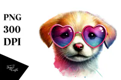 Cute Puppy with Heart Sunglasses PNG Product Image 1