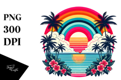 Retro Tropical Island Sunset Rainbow PNG Product Image 1