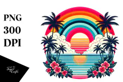 Retro Tropical Island Sunset Rainbow PNG Product Image 1
