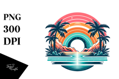 Retro Tropical Island Sunset Rainbow PNG Product Image 1