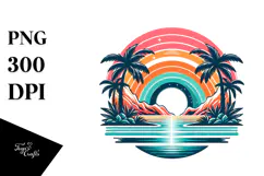 Retro Tropical Island Sunset Rainbow PNG Product Image 1