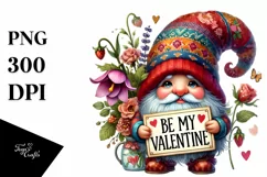 Detailed Valentines Gnome with Hat, PNG Product Image 1