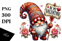 Detailed Valentines Gnome with Hat, PNG Product Image 1