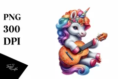 Colorful Artistic Baby Unicorn with Spanish Guitar, PNG Product Image 1