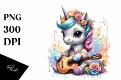Baby Unicorn with Spanish Guitar, PNG Product Image 3