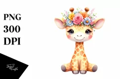 Cute Giraffe with Vibrant Flower Crown PNG Product Image 3