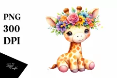 Cute Giraffe with Vibrant Flower Crown PNG Product Image 3