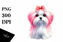 Vibrant Cute Watercolor Maltese Clipart Product Image 1