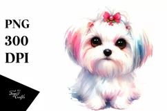Vibrant Cute Watercolor Maltese Clipart Product Image 3