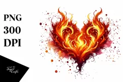 Fire Heart, Glossy Watercolor PNG Product Image 1