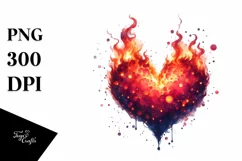 Fire Heart, Glossy Watercolor PNG Product Image 1