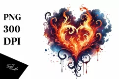 Fire Heart, Glossy Watercolor PNG Product Image 1