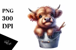 Baby Highland Cow Iris in Bucket | Clipart Product Image 3