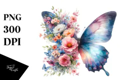 Colorful Butterfly with Flowers PNG Product Image 1