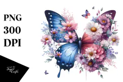 Colorful Butterfly with Flowers PNG Product Image 1