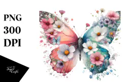 Colorful Butterfly with Flowers PNG Product Image 1